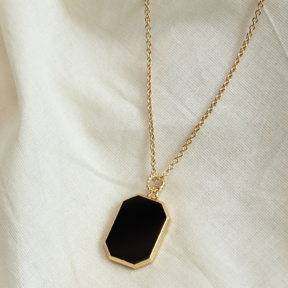 CLUE - C Collection Black Onyx Big Pendant Long Necklace