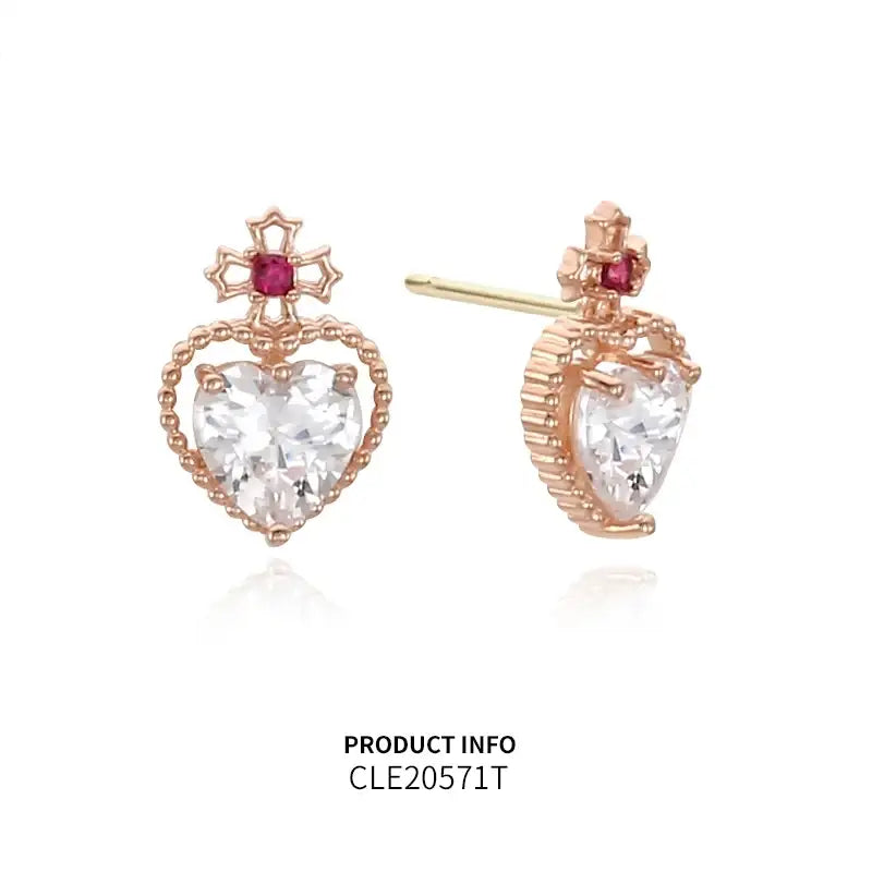 Saint Tail x Clue - Saint Crystal Heart 10K Gold Earrings - CLUE - Jewelry - Harumio