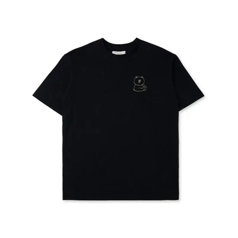Line Friends - Brown Signature Embroidery Short Sleeve T-shirt - Line Friends - Clothing - Harumio