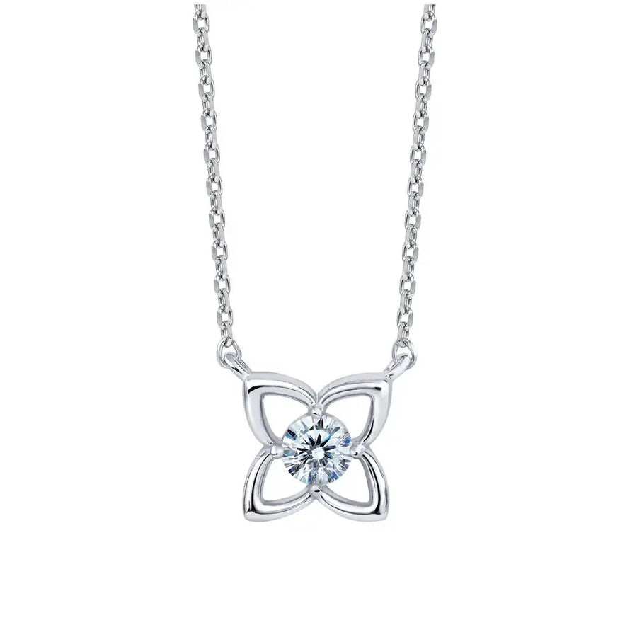 OST - Simulated Diamond 0.3ct Flower Silver Necklace - OST - Jewelry - Harumio