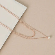 CLUE - Layered Chain Integrated Pearl Silver Necklace - CLUE - Jewelry - Harumio