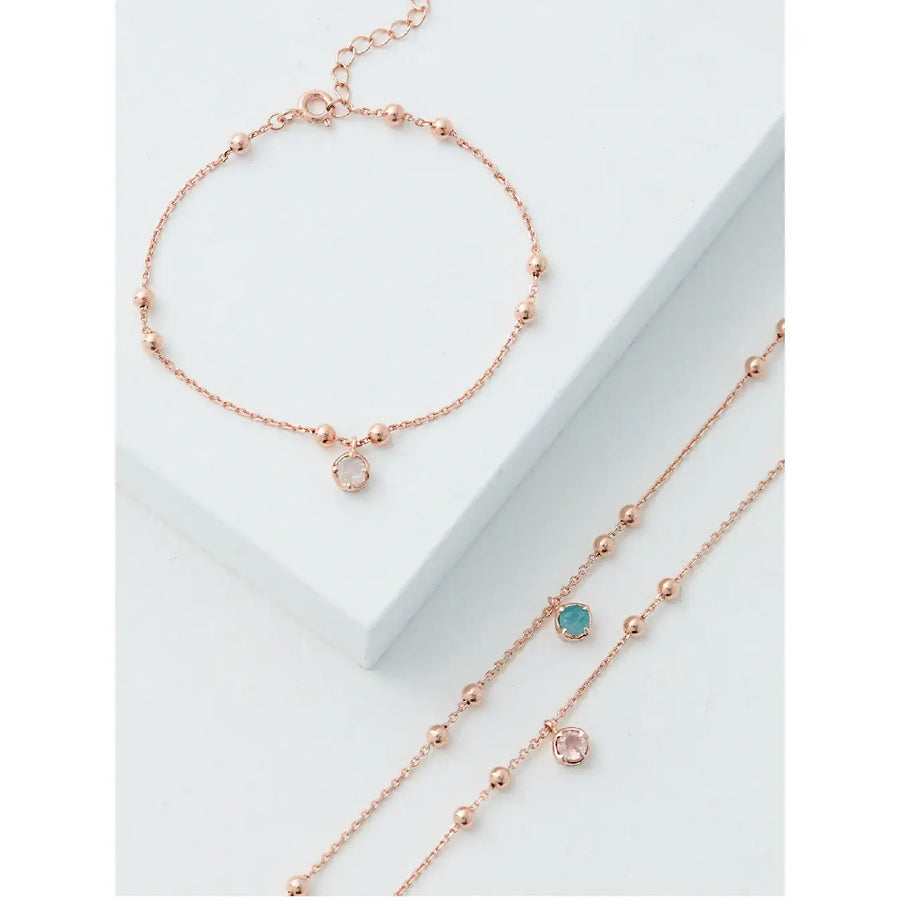 CLUE - Wish Spell Natural Stone Ball Chain Silver Bracelet - CLUE - Jewelry - Harumio