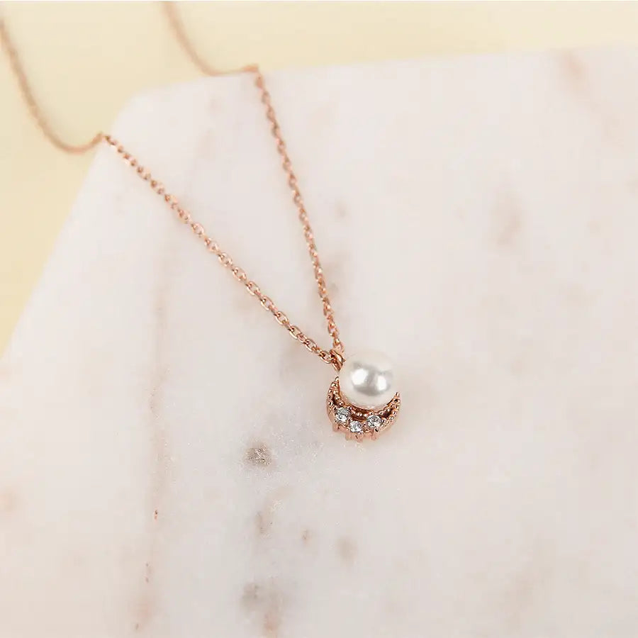 CLUE - Pearl Cubic Silver Necklace - CLUE - Jewelry - Harumio