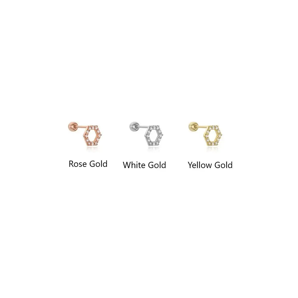 CLUE - Hexagon 10K/14K Gold Ear Pierce - CLUE - Jewelry - Harumio