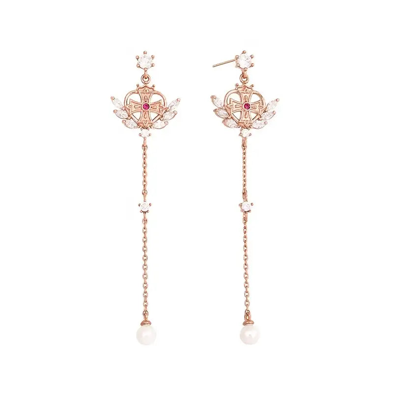 Saint Tail x Clue - Saint Heart Long Drop Silver Earring - CLUE - Jewelry - Harumio