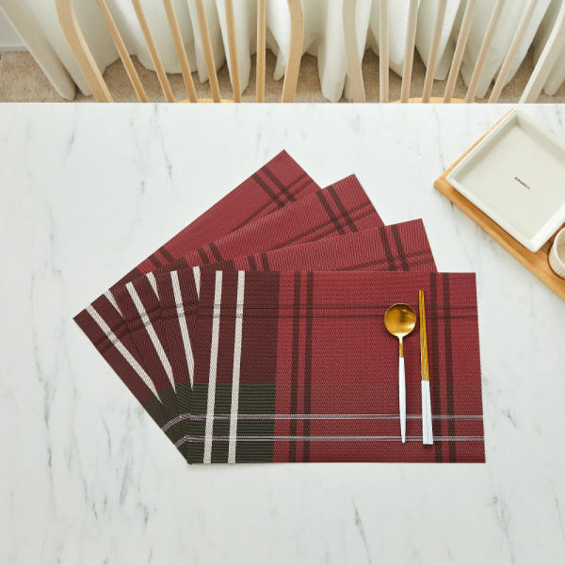 Korean Red Check - Table Mat 4P Set