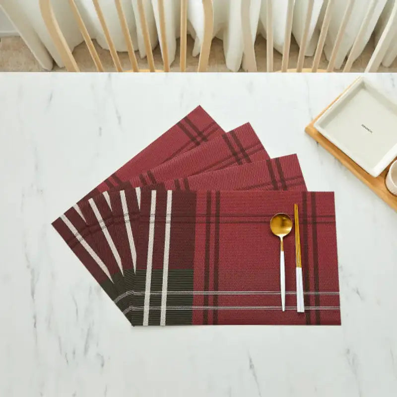 Korean Red Check - Table Mat 4P Set - Modern House - Home & Living - Harumio