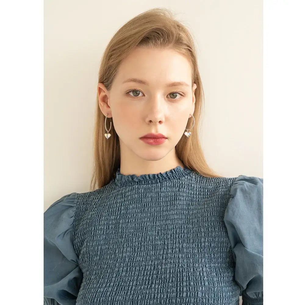 Bloom x Linky Laboratory - Ribbon Heart Ring Silver Earrings - Bloom x Linky Laboratory - Jewelry - Harumio
