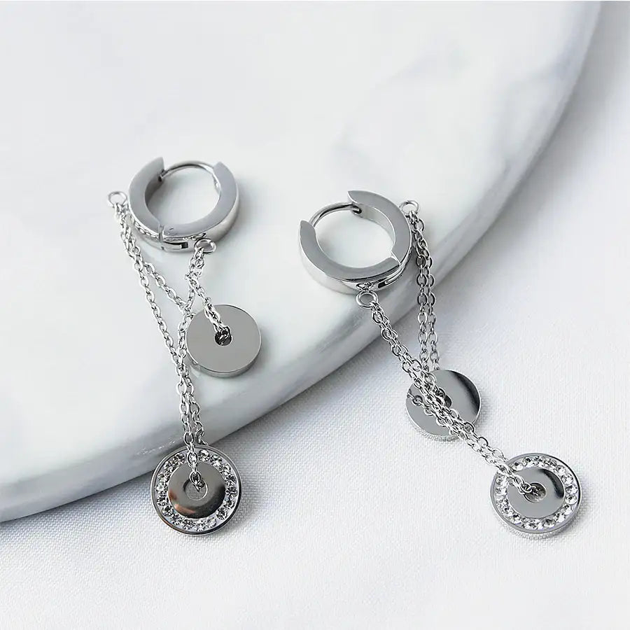 CLUE - Circle Cross Drop Surgical Steel One Touch Earrings - CLUE - Jewelry - Harumio