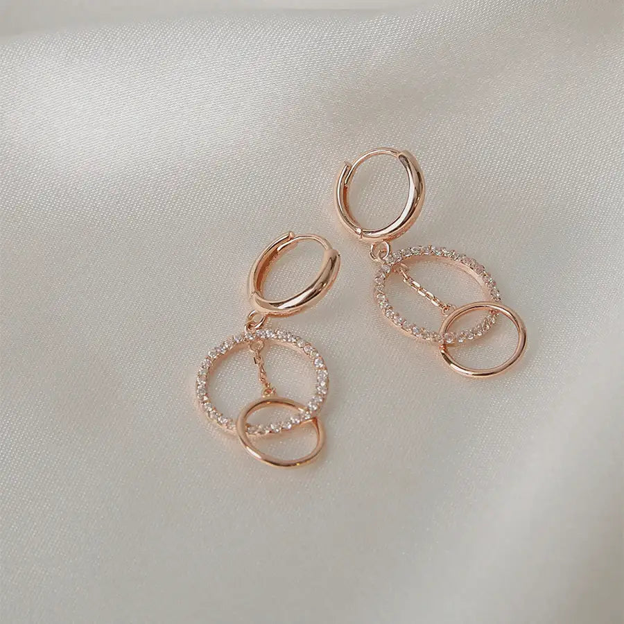 CLUE - Cross Round Drop One Touch Rose Gold Earrings - CLUE - Jewelry - Harumio