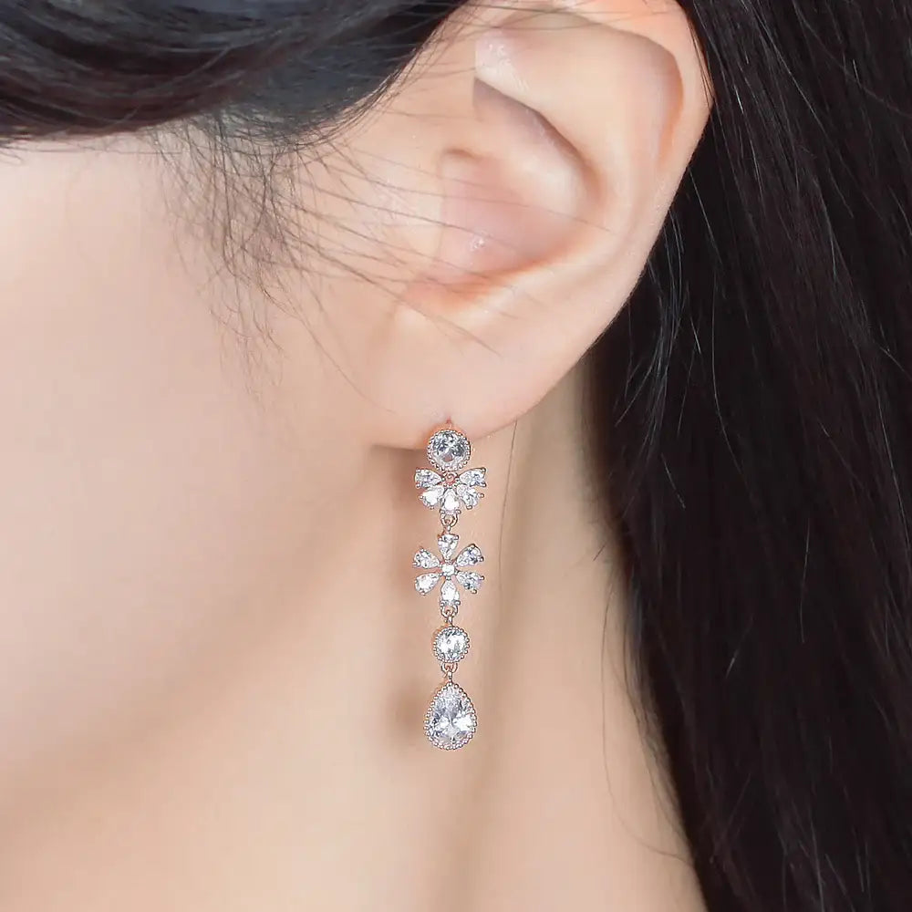 CLUE - Flower Point Drop Rose Gold Earrings - CLUE - Jewelry - Harumio