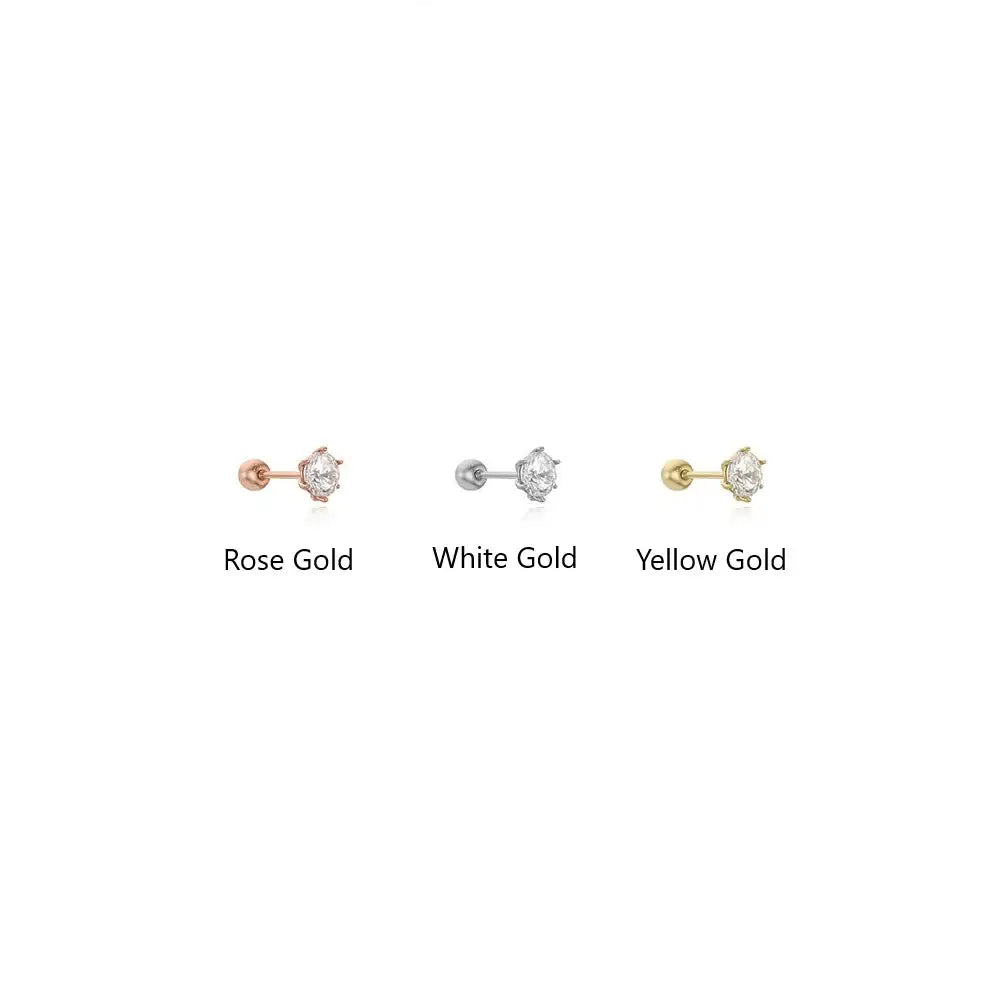 CLUE - 4mm White Cubic 10K/14K Gold Ear Pierce - CLUE - Jewelry - Harumio