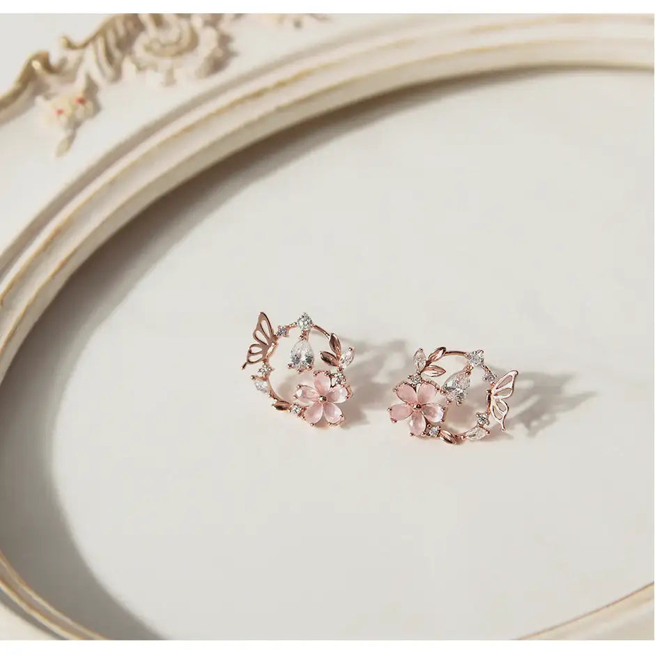 CLUE - Flower and Butterfly Silver Earrings - CLUE - Jewelry - Harumio