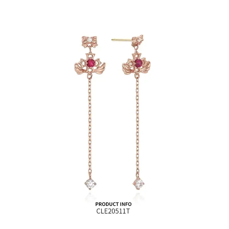 Saint Tail x Clue - Ribbon 10K & 14K Gold Long Drop Earrings - CLUE - Jewelry - Harumio
