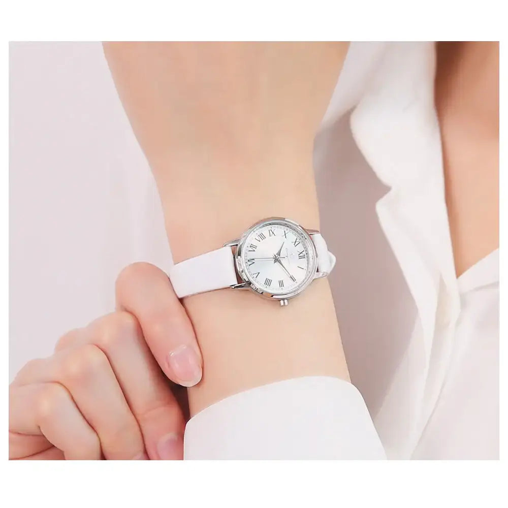 OST - Cream White Silver Round Leather Watch - OST - Watch - Harumio