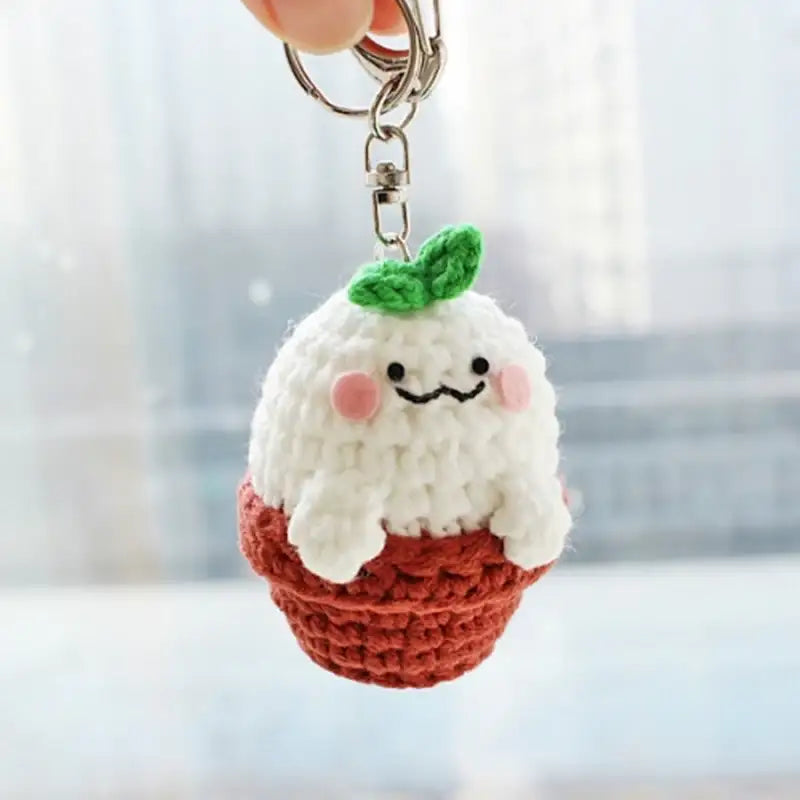 Ikmyeong - Flower Pot Hand-Knitted Bag Ring - Ikmyeong Shop - Keyrings - Harumio
