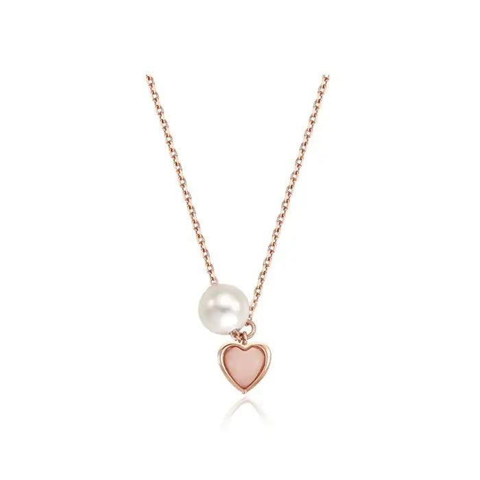 CLUE - Petite Heart Pearl Silver Necklace - CLUE - Jewelry - Harumio
