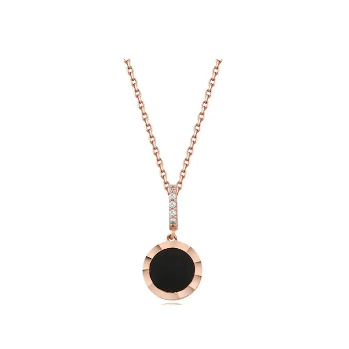 CLUE - Volume Onyx Round Silver Necklace - CLUE - Jewelry - Harumio