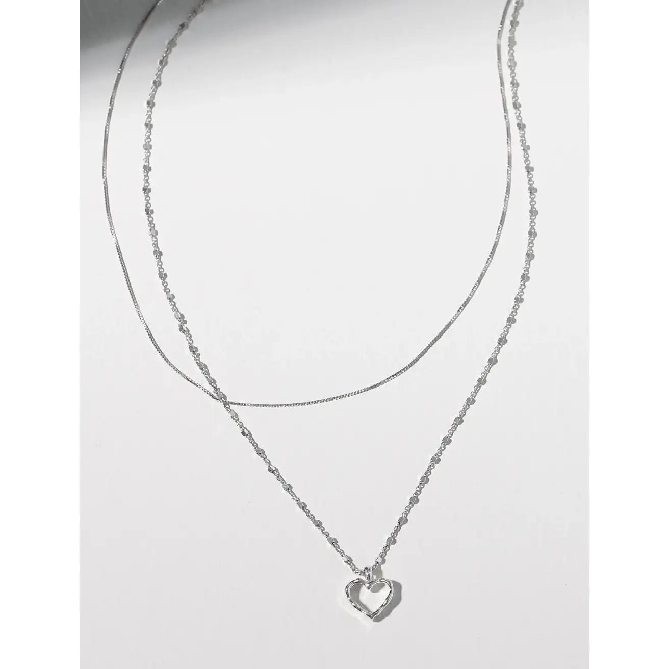 CLUE - Layered Open Heart Integrated Silver Necklace - CLUE - Jewelry - Harumio