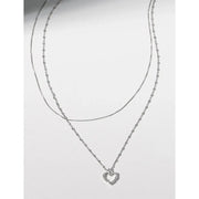 CLUE - Layered Open Heart Integrated Silver Necklace - CLUE - Jewelry - Harumio
