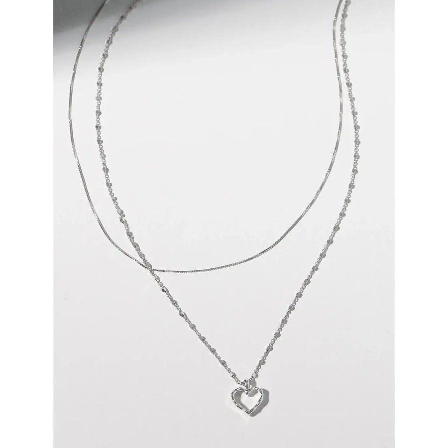 CLUE - Layered Open Heart Integrated Silver Necklace - CLUE - Jewelry - Harumio