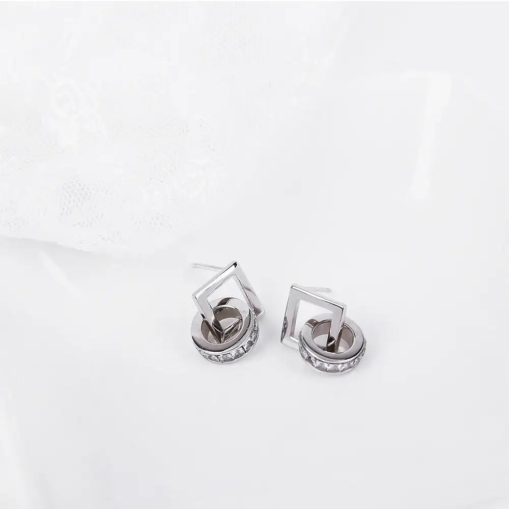 CLUE - Square Cubic Layer Silver Earrings - CLUE - Jewelry - Harumio