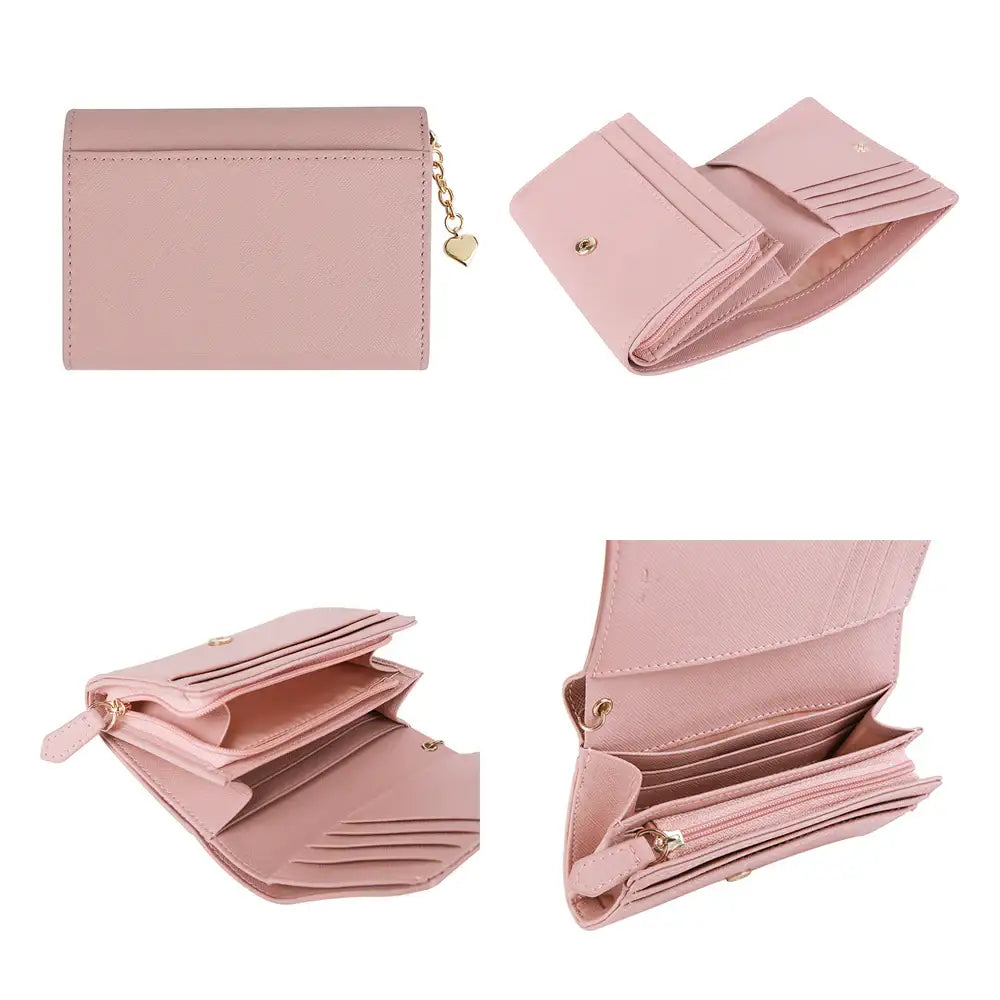 CLUE - Lovely Signature Rose Pink Cowhide Middle Wallet - CLUE - Accessories - Harumio