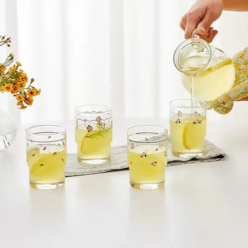 Korean L Rose in the Spring - Glass Cup 4P SET - Modern House - Glass Cup - Harumio