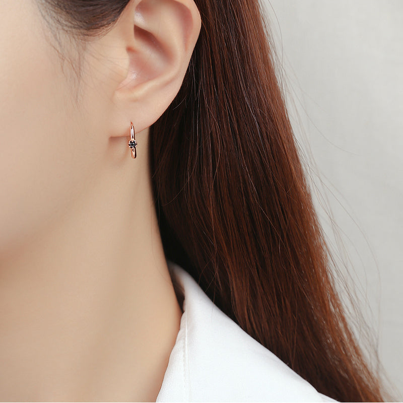 CLUE - Circle Black Cubic One-Touch Silver Earrings