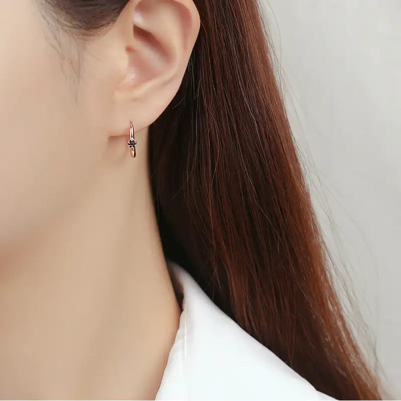 CLUE - Circle Black Cubic One-Touch Silver Earrings - CLUE - Jewelry - Harumio