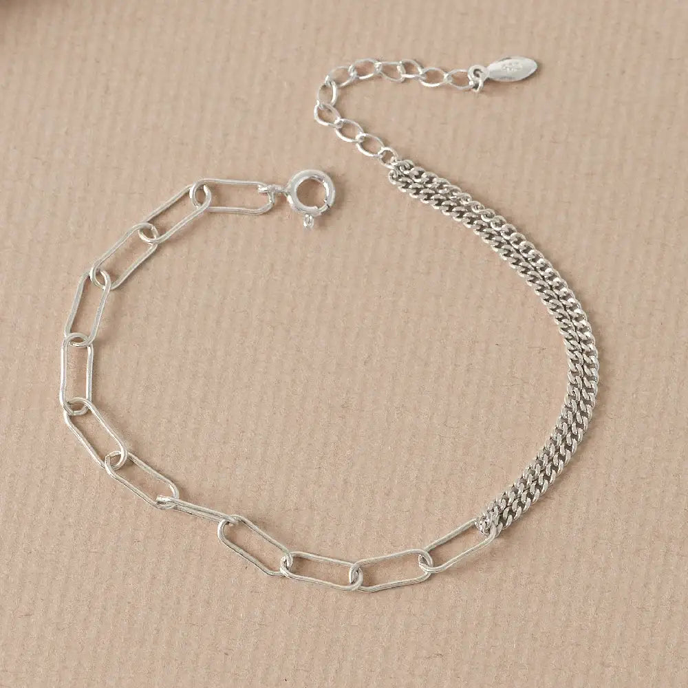 CLUE - Unbalanced Mix Chain Silver Bracelet - CLUE - Jewelry - Harumio