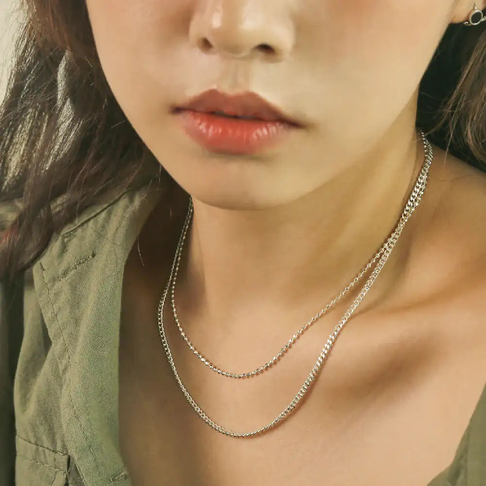 CLUE - Layered Curve Chain Integrated Silver Necklace - CLUE - Jewelry - Harumio
