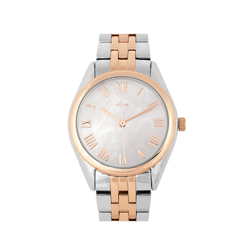 CLUE - Roman Mother-of-Pearl Two-Tone Silver Metal Watch