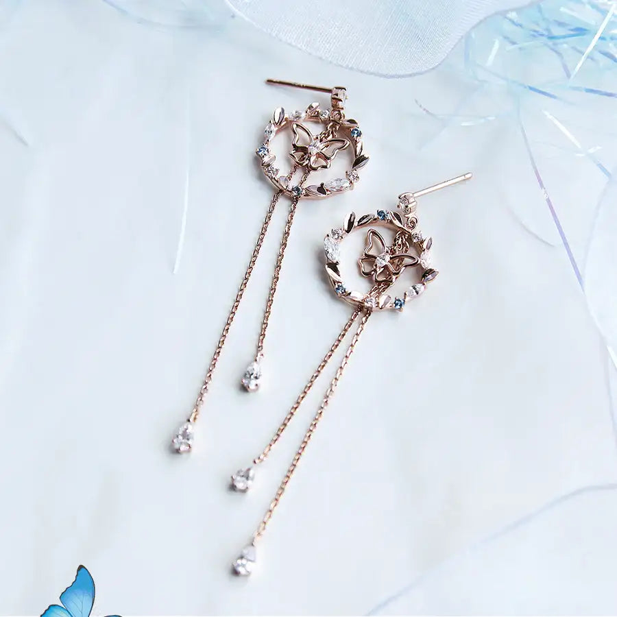 CLUE - Butterfly of Hope Laurel Round Silver Drop Earrings - CLUE - Jewelry - Harumio
