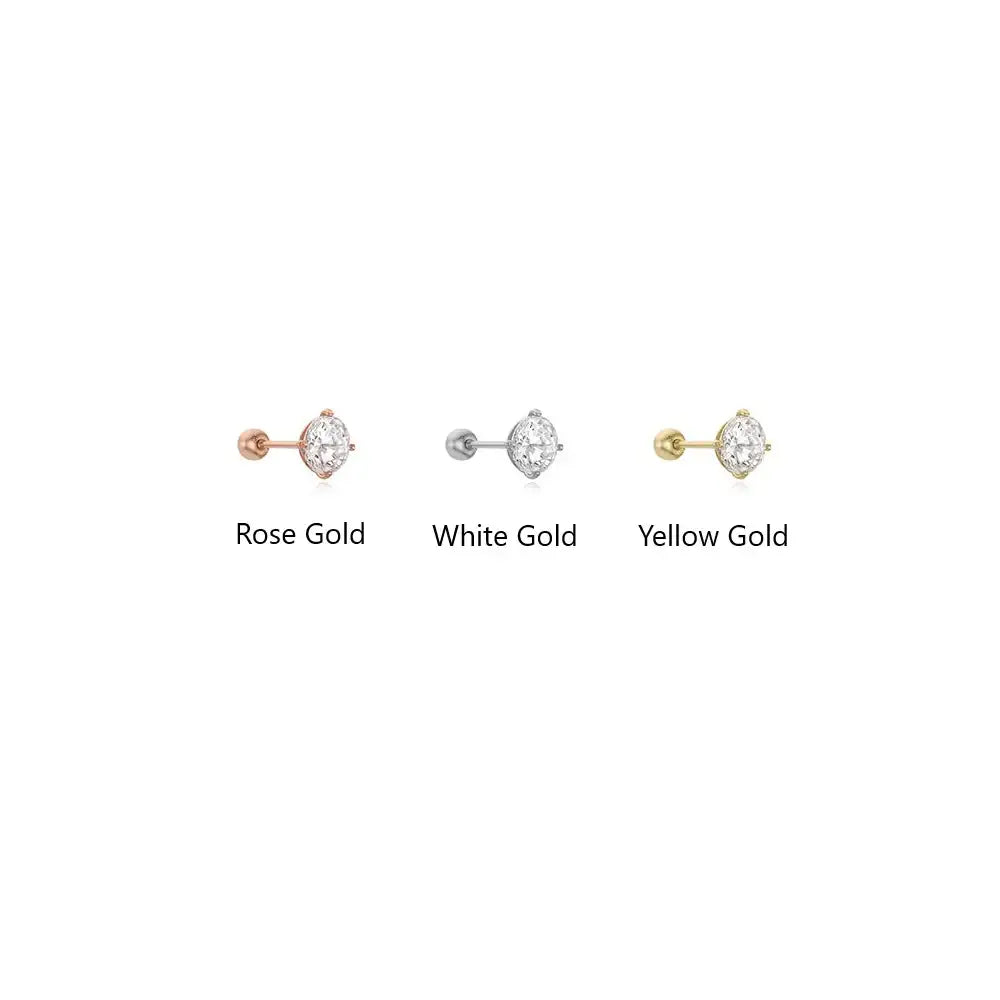 CLUE - 5mm White Cubic 10K/14K Gold Ear Pierce - CLUE - Jewelry - Harumio