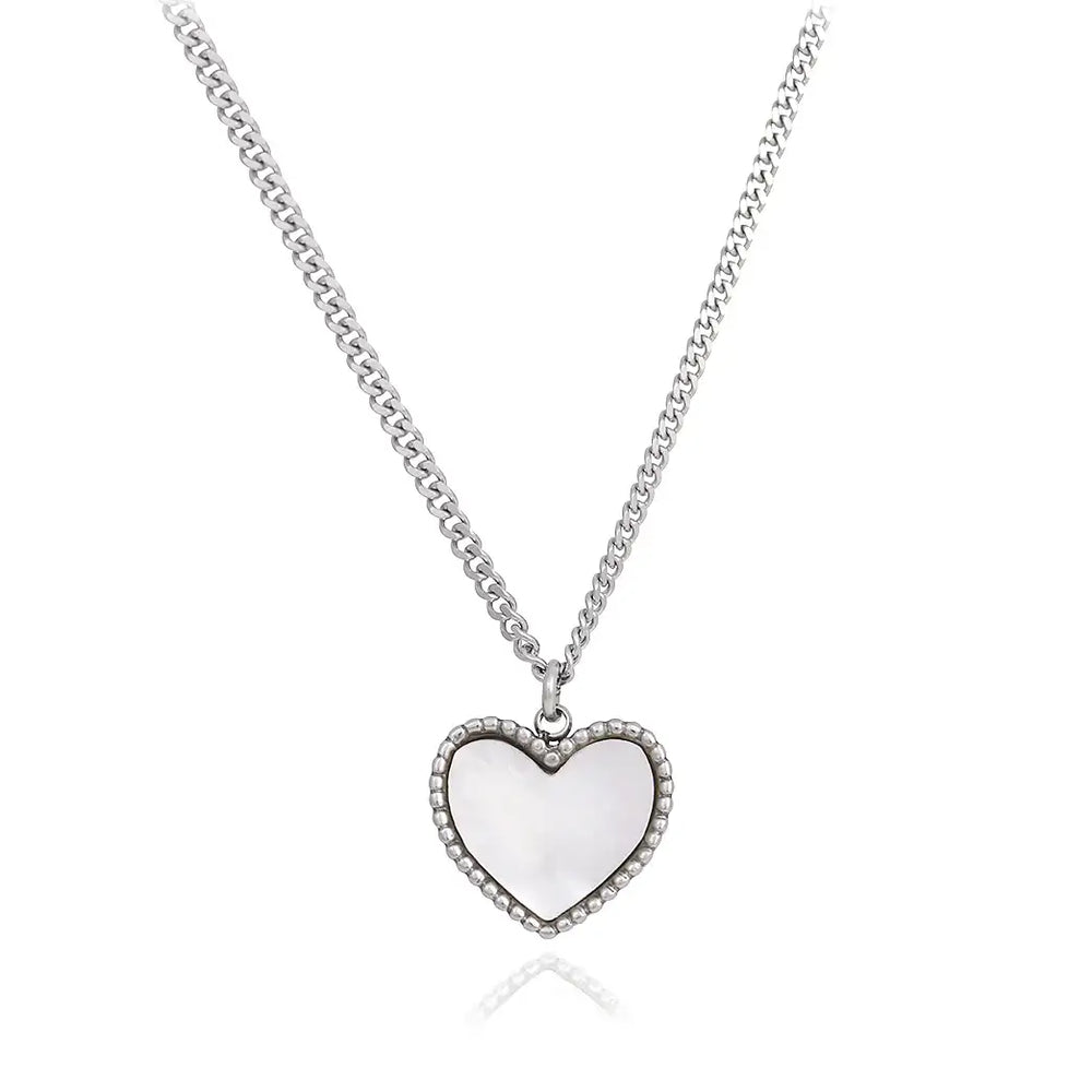 CLUE - Heart White Mother-of-Pearl Surgical Steel Necklace