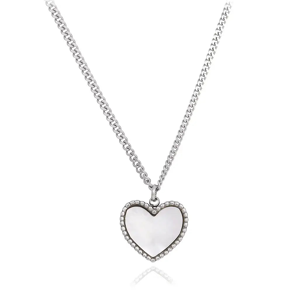 CLUE - Heart White Mother-of-Pearl Surgical Steel Necklace - CLUE - Jewelry - Harumio