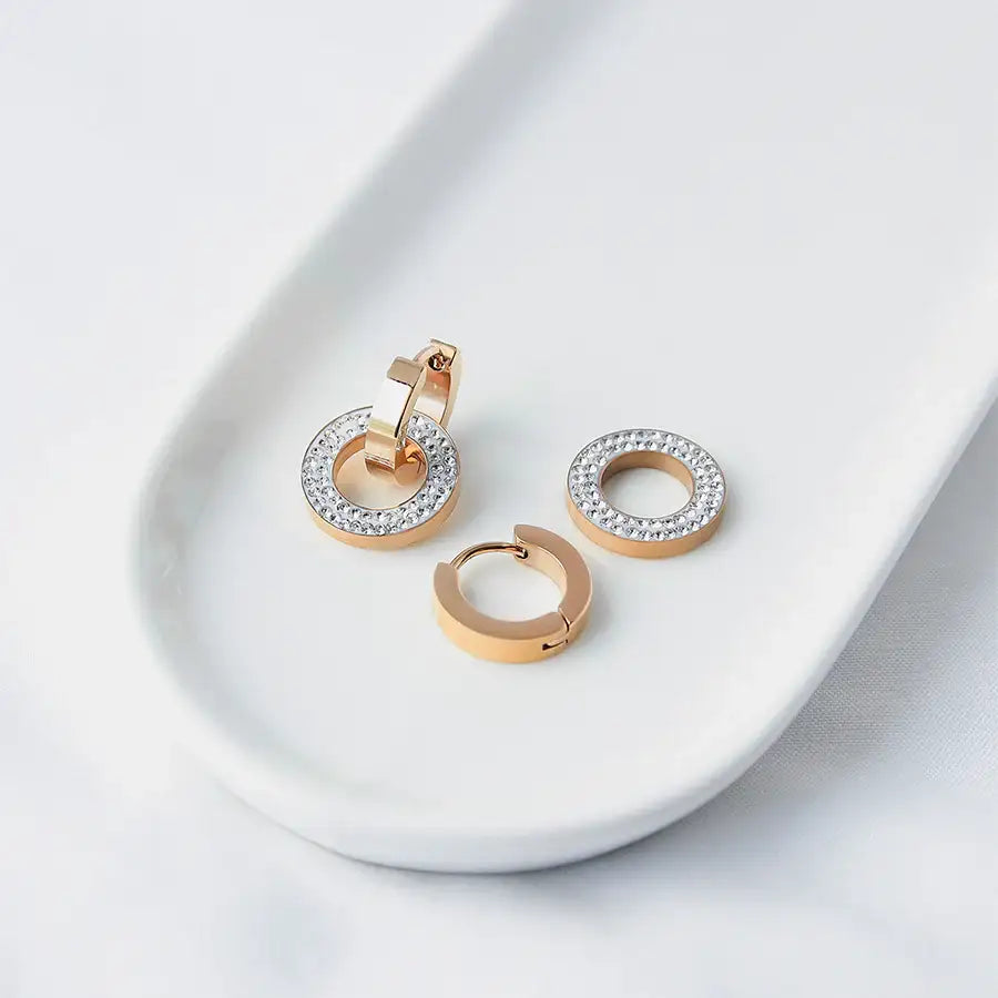 CLUE - Round Cubic Cross Surgical Steel One Touch Earrings - CLUE - Jewelry - Harumio