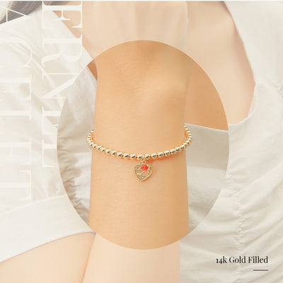 CLUE - 14K Gold Filled Eternal Garnet Stone Heart Bracelet