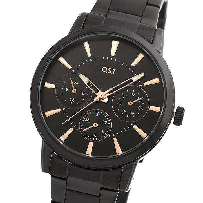 OST - All Black Gold Index Point Men's Metal Watch