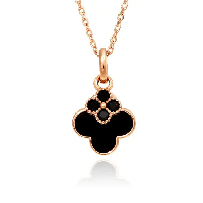 OST - Onyx Double Clover Rose Gold Necklace - OST - Jewelry - Harumio
