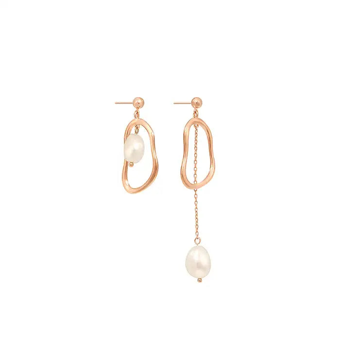 OST - Unique Layering Pearl Unbalanced Earrings - OST - Jewelry - Harumio