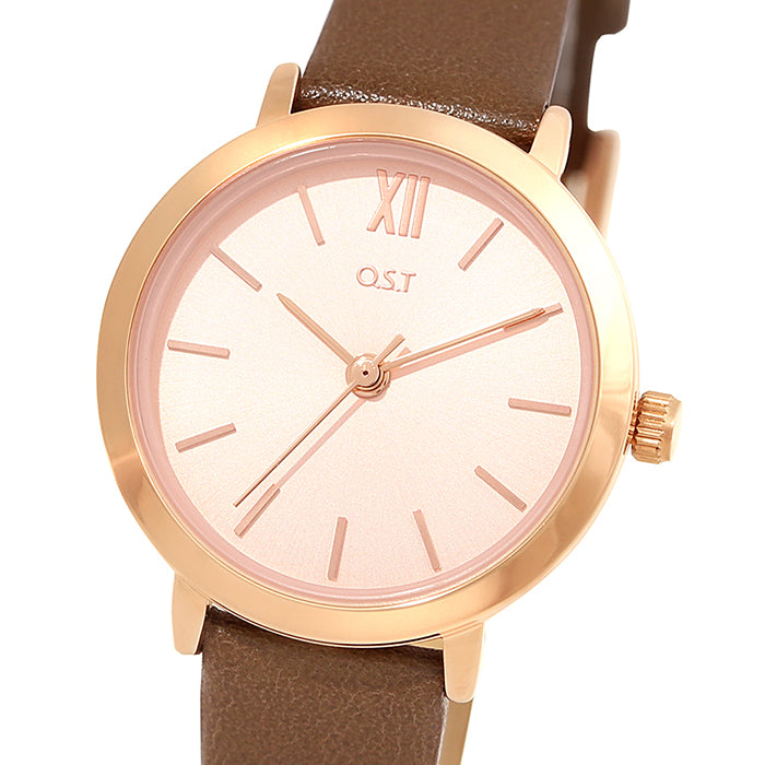 OST - Simple Rose Gold Index Brown Leather Watch