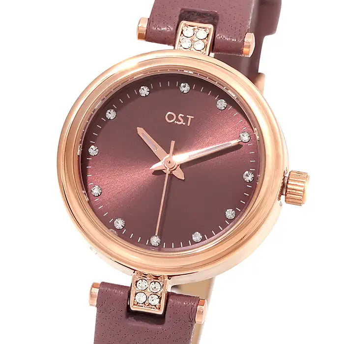 OST - Women Striking Maroon Leather Watch - OST - Watch - Harumio