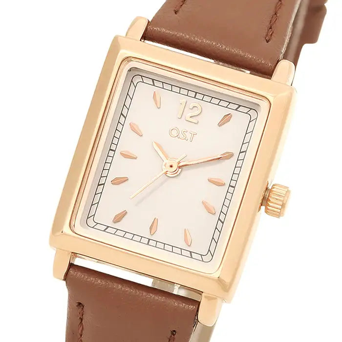 OST - Brown Women's Rectangular Leather Watch