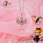 Saint Tail x Clue - Angel Wing Cross With Ribbon Silver Necklace - CLUE - Jewelry - Harumio