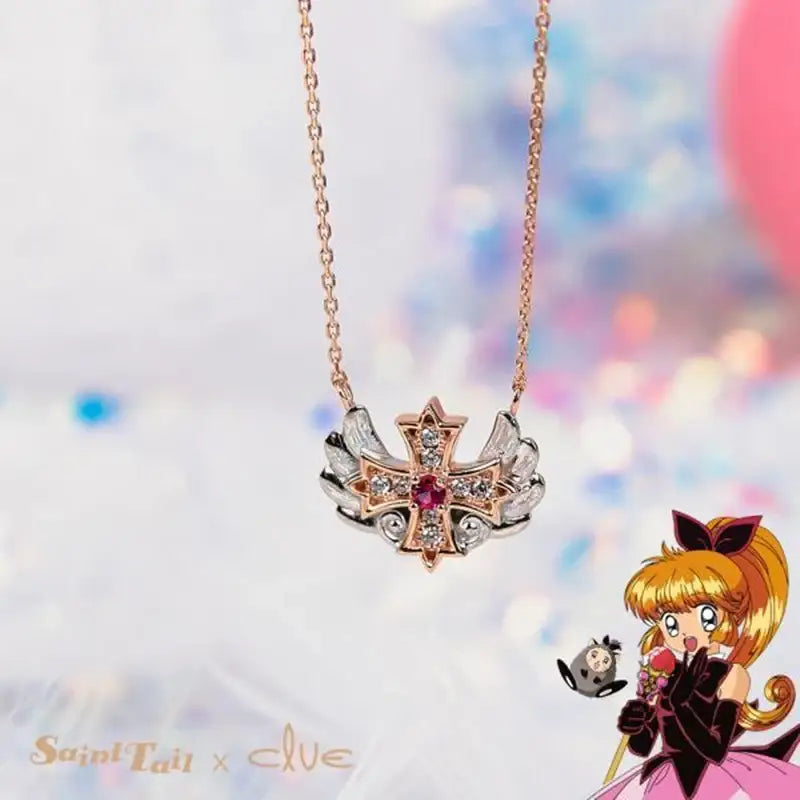 Saint Tail x Clue - Angel Wing Cross Silver Necklace - CLUE - Jewelry - Harumio