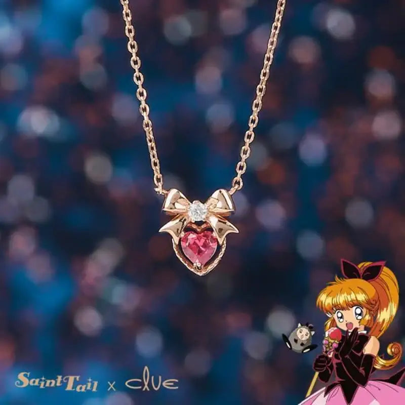 Saint Tail x Clue - Ribbon Heart Silver Necklace - CLUE - Jewelry - Harumio