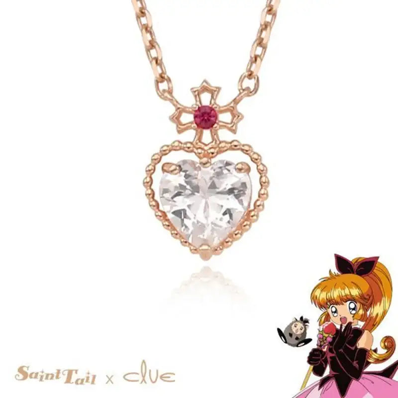 Saint Tail x Clue - Saint Crystal Heart 10K Gold Necklace - CLUE - Jewelry - Harumio