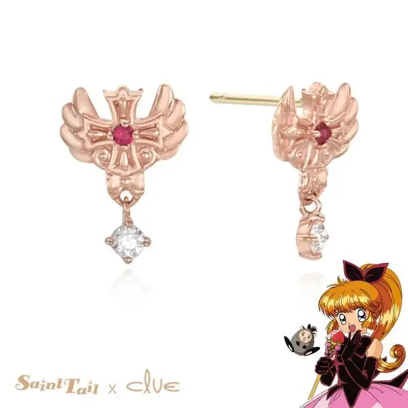 Saint Tail x Clue - Angel Wing Cross 10K Gold Earring - CLUE - Jewelry - Harumio